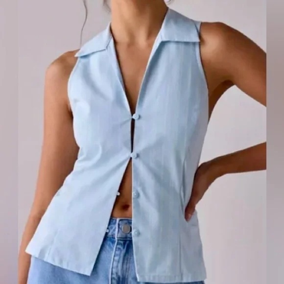 Urban Outfitters Party Girl Cotton-Blend Button Down Sleeveless Top Size S - Picture 5 of 7